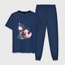 Пижама хлопковая мужская Шогун Райден и лисичка Мико, цвет: тёмно-синий