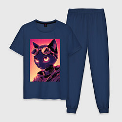 Пижама хлопковая мужская Милая кисуля - киберпанк - нейросеть, цвет: тёмно-синий
