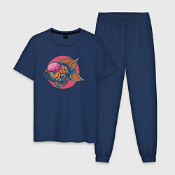 Пижама хлопковая мужская Funny fish, цвет: тёмно-синий