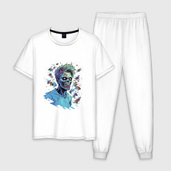 Пижама хлопковая мужская Страшный зомби, цвет: белый