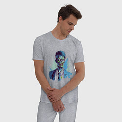 Пижама хлопковая мужская Зомби в пиджаке, цвет: меланж — фото 2