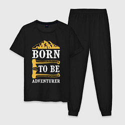 Пижама хлопковая мужская Born to be adventurer, цвет: черный