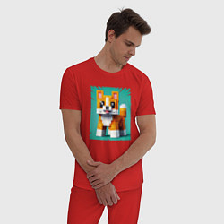 Пижама хлопковая мужская Собака в кубическом мире, цвет: красный — фото 2