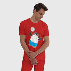Пижама хлопковая мужская Пингвин волейболист, цвет: красный — фото 2