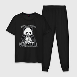 Пижама хлопковая мужская Panda volleyball, цвет: черный
