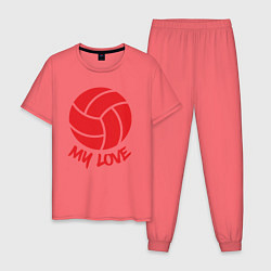 Пижама хлопковая мужская Volleyball my love, цвет: коралловый