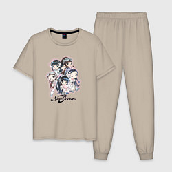 Пижама хлопковая мужская NewJeans album Get Up chibi style, цвет: миндальный
