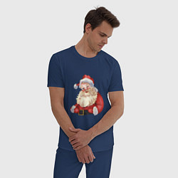 Пижама хлопковая мужская Дед мороз с улыбкой, цвет: тёмно-синий — фото 2