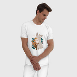 Пижама хлопковая мужская Малыш зайка с медвежонком, цвет: белый — фото 2