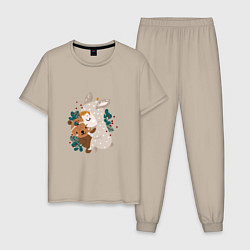 Пижама хлопковая мужская Малыш зайка с медвежонком, цвет: миндальный