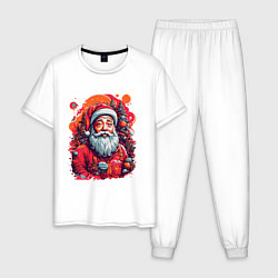 Пижама хлопковая мужская Санта Клаус, цвет: белый