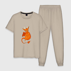 Пижама хлопковая мужская Оранжевый дракон, цвет: миндальный