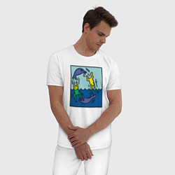 Пижама хлопковая мужская Человечки и дельфины, цвет: белый — фото 2