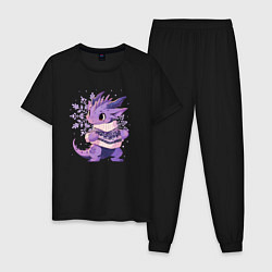 Пижама хлопковая мужская Фиолетовый дракон в свитере, цвет: черный