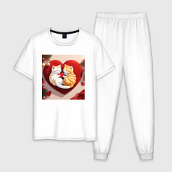 Пижама хлопковая мужская Котята с сердчком, цвет: белый