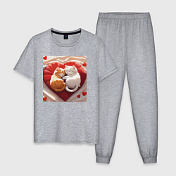 Пижама хлопковая мужская Котята на подушке, цвет: меланж