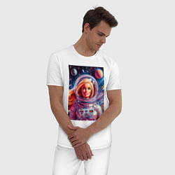 Пижама хлопковая мужская Красавица Барби в космосе - нейросеть, цвет: белый — фото 2