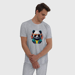 Пижама хлопковая мужская Стильная панда в очках, цвет: меланж — фото 2