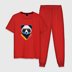 Пижама хлопковая мужская Панда в модных очках, цвет: красный