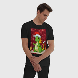 Пижама хлопковая мужская Рождественский дракон, цвет: черный — фото 2