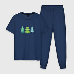 Пижама хлопковая мужская Три новогодних елки, цвет: тёмно-синий