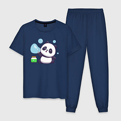 Пижама хлопковая мужская Панда и мыльные пузыри, цвет: тёмно-синий