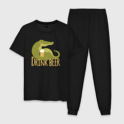 Пижама хлопковая мужская Крокодил пьёт пиво, цвет: черный
