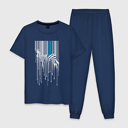 Пижама хлопковая мужская Штрихкод - зебра, цвет: тёмно-синий