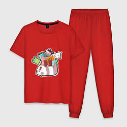 Пижама хлопковая мужская Панда и котик, цвет: красный