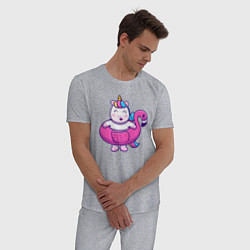 Пижама хлопковая мужская Единорог и фламинго, цвет: меланж — фото 2