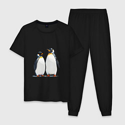 Пижама хлопковая мужская Друзья-пингвины, цвет: черный