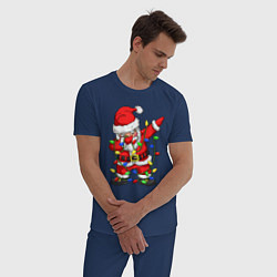 Пижама хлопковая мужская Санта Клаус и гирлянда, цвет: тёмно-синий — фото 2
