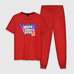 Пижама хлопковая мужская GTA 6 logo, цвет: красный