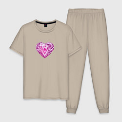 Пижама хлопковая мужская Розовое алмазное сердце, цвет: миндальный