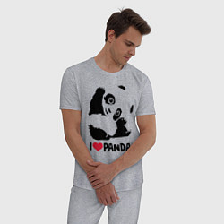 Пижама хлопковая мужская I love panda, цвет: меланж — фото 2