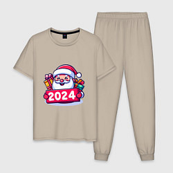 Пижама хлопковая мужская С Новым 2024 годом, цвет: миндальный