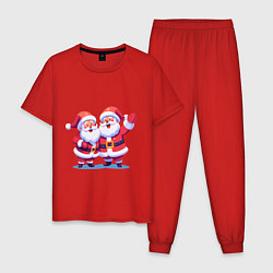 Пижама хлопковая мужская Дед Морозы, цвет: красный