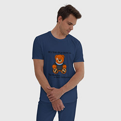 Пижама хлопковая мужская Медведь Вова: без тебя душа болела, цвет: тёмно-синий — фото 2