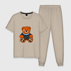 Пижама хлопковая мужская Медведь Вова с пластырем, цвет: миндальный