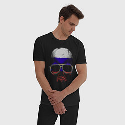Пижама хлопковая мужская Russia skull, цвет: черный — фото 2
