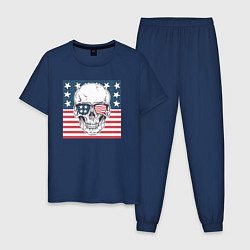 Пижама хлопковая мужская Череп США, цвет: тёмно-синий