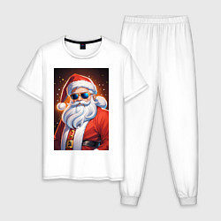 Пижама хлопковая мужская Дед мороз в темных очках, цвет: белый