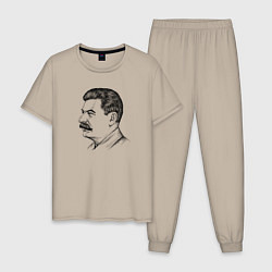 Пижама хлопковая мужская Сталин в профиль, цвет: миндальный