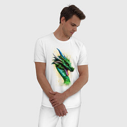 Пижама хлопковая мужская Зеленый Фантастический Дракон, цвет: белый — фото 2