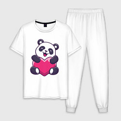 Пижама хлопковая мужская Сердце панды, цвет: белый