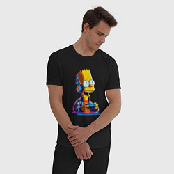 Пижама хлопковая мужская Bart is an avid gamer, цвет: черный — фото 2