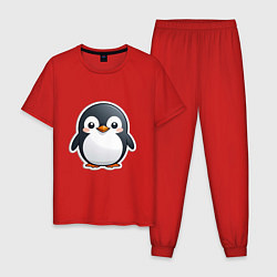 Пижама хлопковая мужская Пингвин цыпленок, цвет: красный