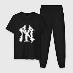 Пижама хлопковая мужская New York yankees - baseball logo, цвет: черный