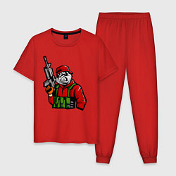 Пижама хлопковая мужская Панда с оружием и в бронежилете, цвет: красный