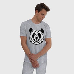 Пижама хлопковая мужская Чёрно-белая голова панды с оскалом, цвет: меланж — фото 2
